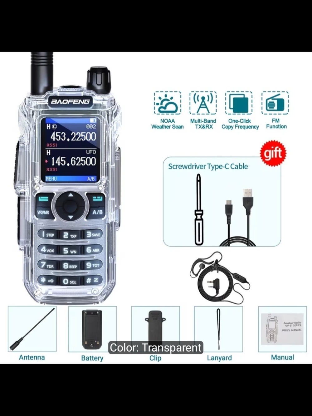 Baofeng Uv21r Transparent Two-Way Radio - Clear